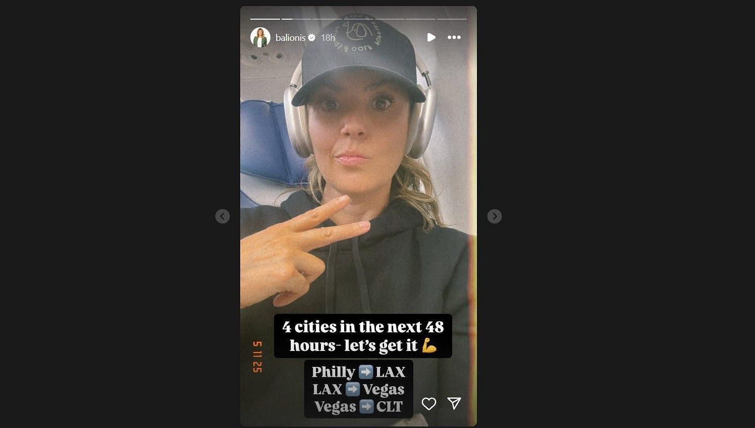 A screenshot of Amanda Balionis' Instagram story on May 12, 2025 - Image via Instagram@balionis